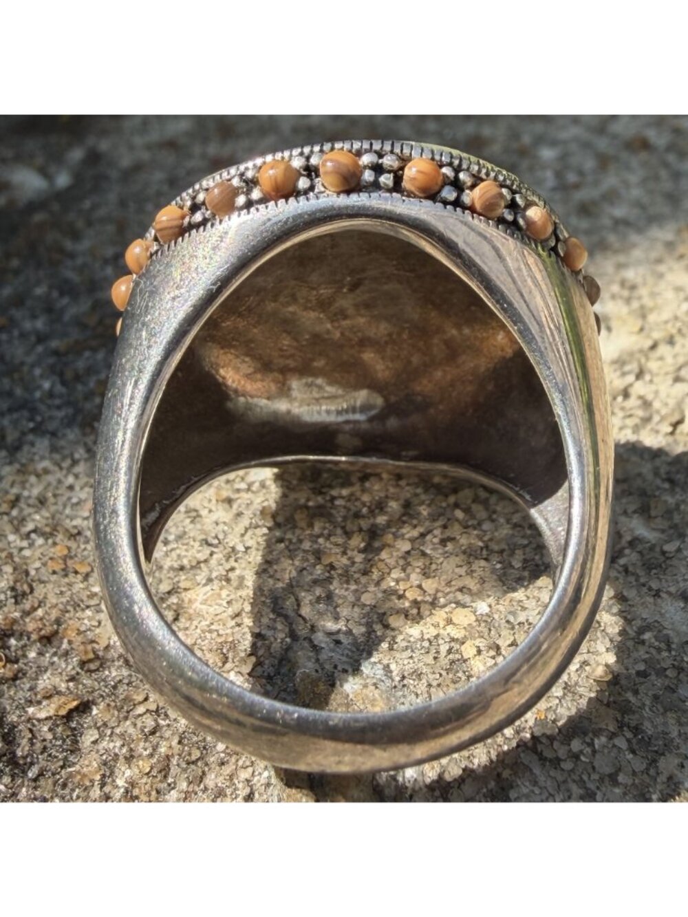 Southwestern Multi Stone Striped Inlay Ring 8 Sterling Silver MOP Jasper Boho - Picture 11 of 15